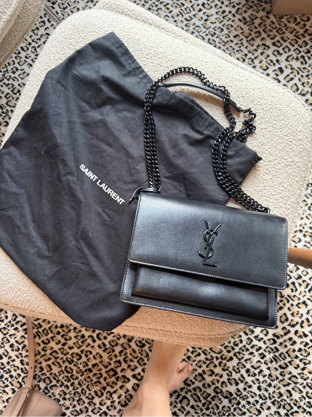 Saint Laurent Black Leather YSL Chain Shoulder Bag